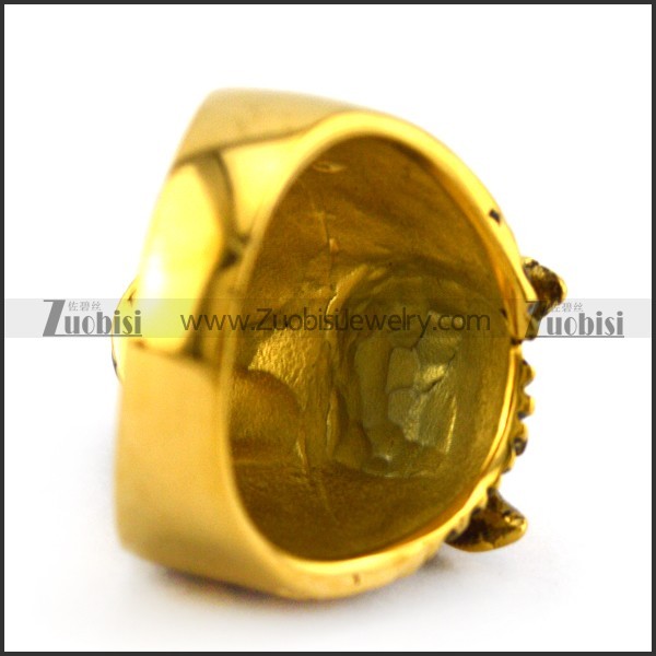 Golden Wolf Head Ring r004883