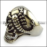 One Black Eye Silver Scorpion Stainless Steel Skull Ring r004319