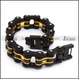 Motorcycle Chain Bracelet including One Inner Gold Layer and 3 Black Outer Layers b005363