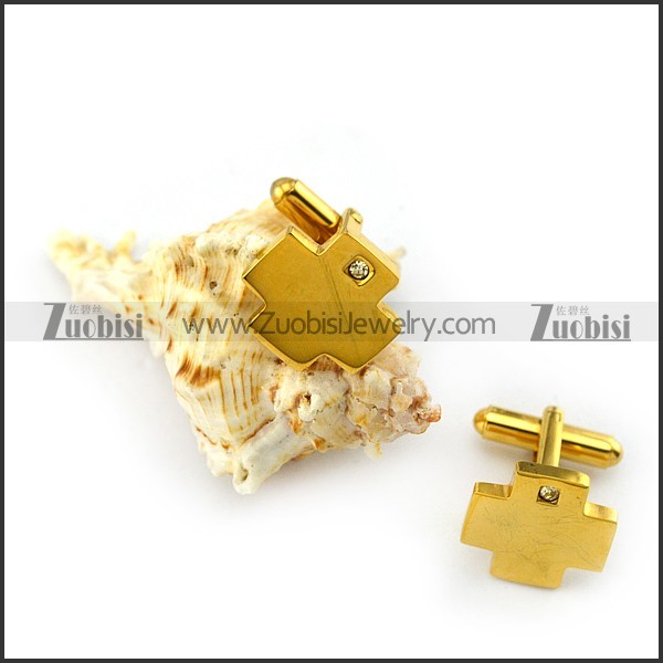 K Gold Plating Stanless Steel Cross Cufflink c000060