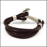 Brown Leather Bracelet with SS Hammer Buckle b006143