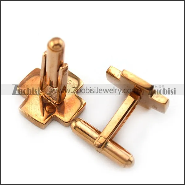Rose Gold Cross Cufflink with Clear Small Rhinestone c000062