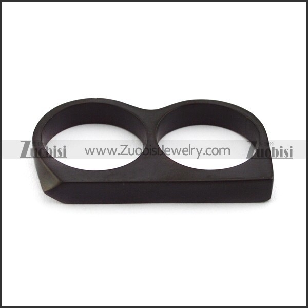 black stainless steel double finger ring for unisex r004712