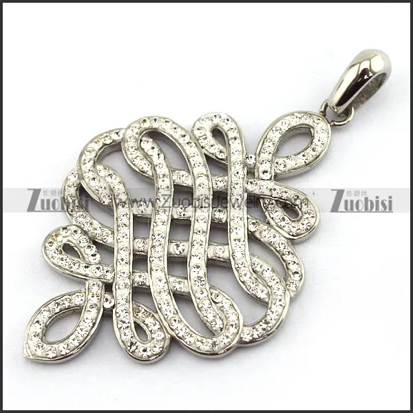 Clear Rhinestone Chinese Knot Pendant in Stainless Steel p003670