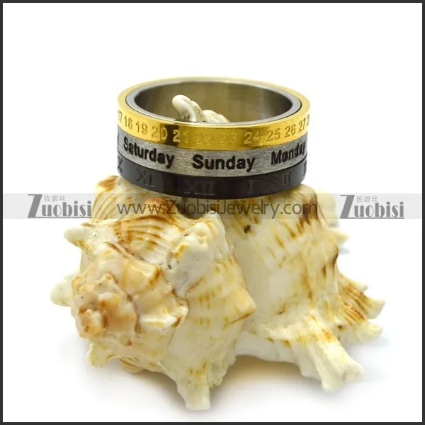 golden date silver week black roman numerals spinner ring r005169