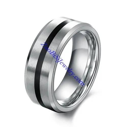 tungsten rings for men with 1 black in the middle JR490001