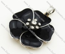 Stainless Steel Clear Black Enamel Flower pendant - JP090324