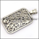 hollow tag pendant with skull and gear wheels p003184