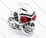 Stainless Steel Red Zircon Eye Skull Ring - JR300001
