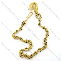 gold plating jeans chain for punk with 23 solid skull heads crafted a skull buckle -y000005