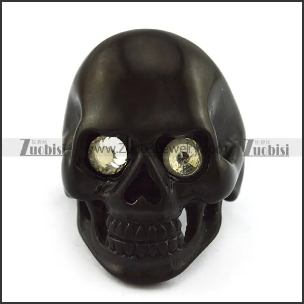 2 Clear Rhinestones Eyes Skull Ring in Black Plating r004295