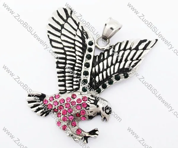 Stainless Steel a bird of Jove Pendant in Dark Pink Rhinestone - JP420008