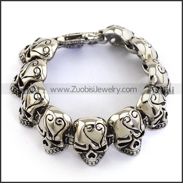 10 Casting Skull Heads Bracelet for Men b004615