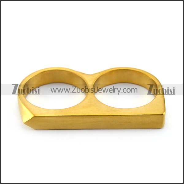 gold plated double finger ring for men in stainless steel r004710