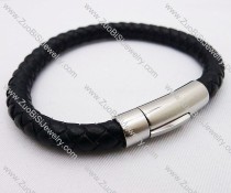 stainless steel black leather bracelet - JB030064