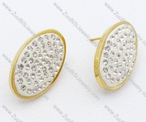 Gold Oval Stainless Steel earring with full Zircon - JE050034