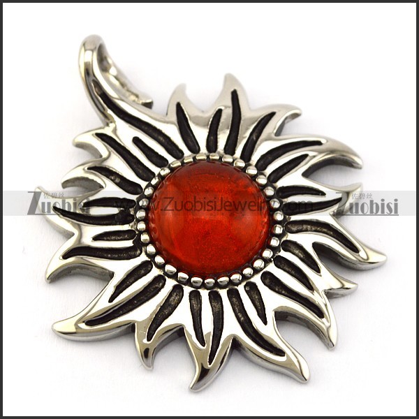 ruby stone sun shaped 316L stainless steel pendant for women p005714