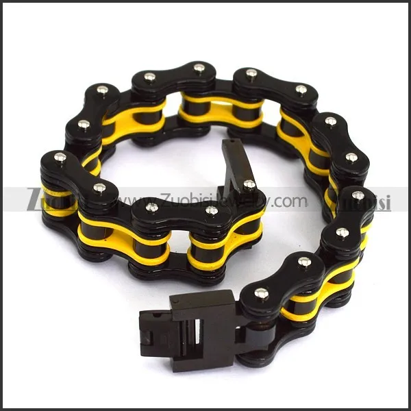 Black Outer Layers and Only One Yellow Layer Bicycle Chain Bracelet b005166