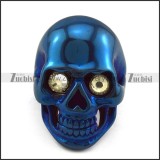 Blue Stainless Steel Skull Ring with Crystal Eyes r004291
