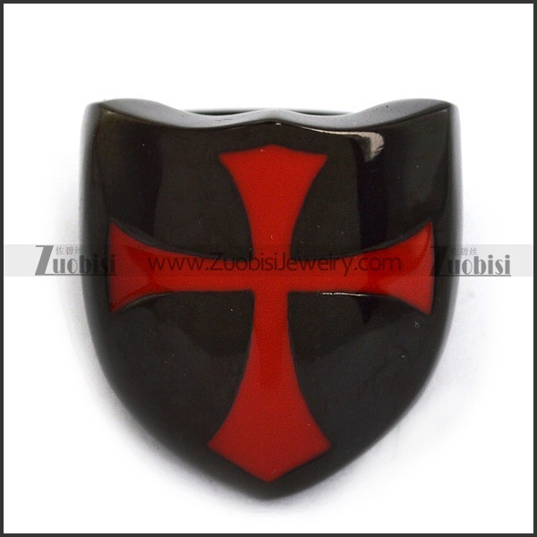 Red Enamel Cross Stainless Steel Black Casting Ring r003854