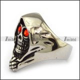 Death Messenger Stainless Steel skull Ring with 2 fiery-red Eyes -JR010202