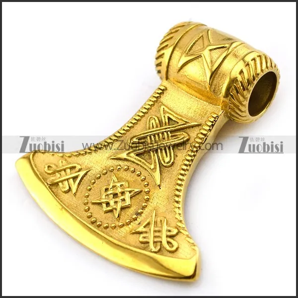 Big Golden Stainless Steel Axe Pendant p004812
