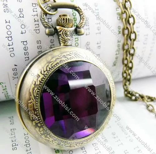 Dark Purple Faceted Plastic Watch Face Pocket Watch -PW000188