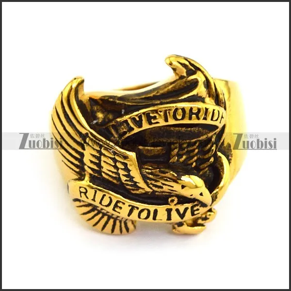 Yellow Gold Pating RIDE TO LIVE Eagle Ring for Motorcycle Bikers -r000726