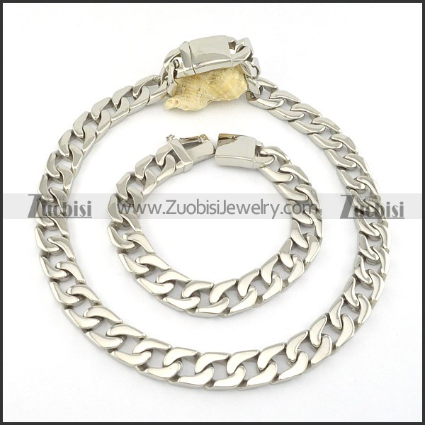 13MM Wide Stainless Steel Casting Necklace and Bracelet Set s000758