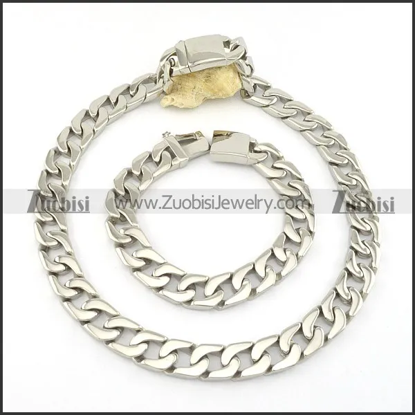 13MM Wide Stainless Steel Casting Necklace and Bracelet Set s000758