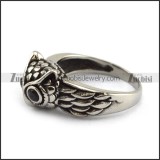 owl ring with 2 black stone eyes r001564