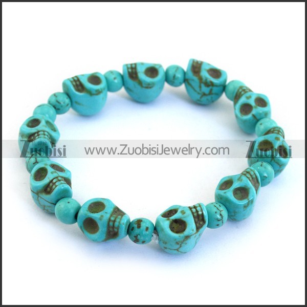 Turquoise Stone Skull Bracelet Joined with Elastic Cord b004086