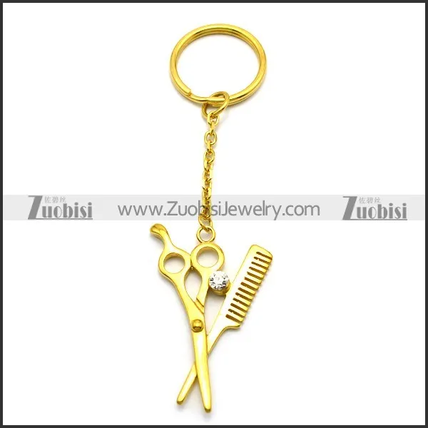 Golden Comb and Scissors Keychain for Hairdresser k000012