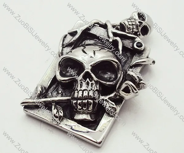 Stainless Steel Rose Sugar Skull Pendant - JP090174