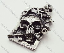 Stainless Steel Rose Sugar Skull Pendant - JP090174