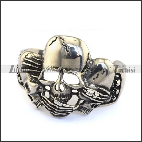 Three Skull Heads Bangle for Strong Mens b004048