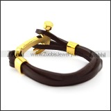 Gold Plated Stainless Steel Hammer Leather Bracelet b006144