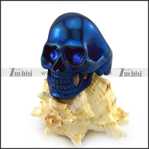 Blue Rhinestones Eyes Skull Ring in Blue Plating r004293