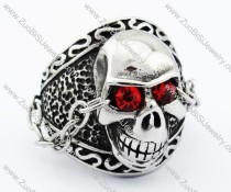 Red Eyes Stainless Steel skull Ring with Chain - JR090284