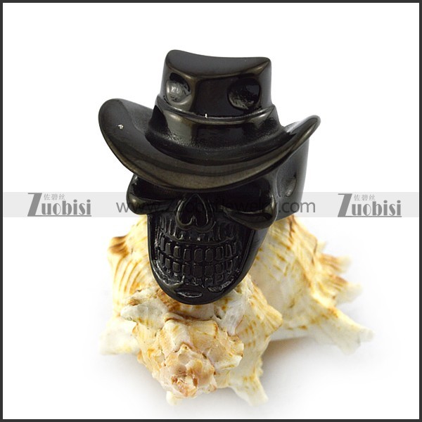 Black Cowboy Skull Ring r004425