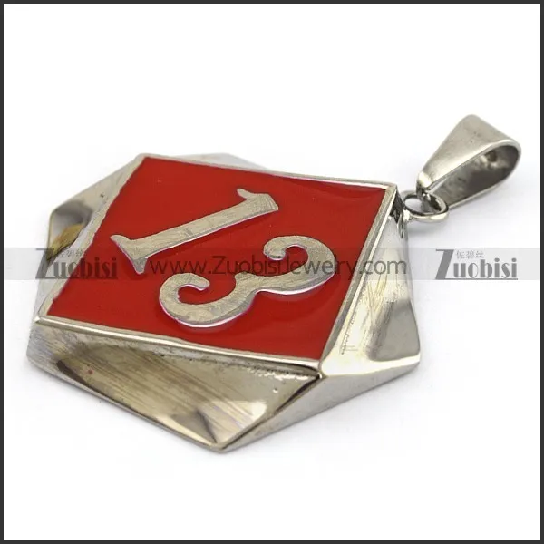 Red Epoxy 13 Stainless Steel Biker Pendant p002545