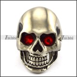 Matt Stainless Steel Skull Ring with Ruby Rhinestone Eyes r004288