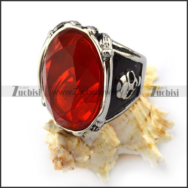 Jumbo Clear Red Faceted Stone Skull Ring r004252