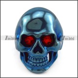 Shiny Blue Plating Stainless Steel Skull Ring with 2 Ruby Rhinestones Eyes r004292