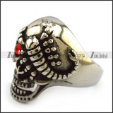 Red Eye Stainless Steel Skull Ring with Scorpion r004321