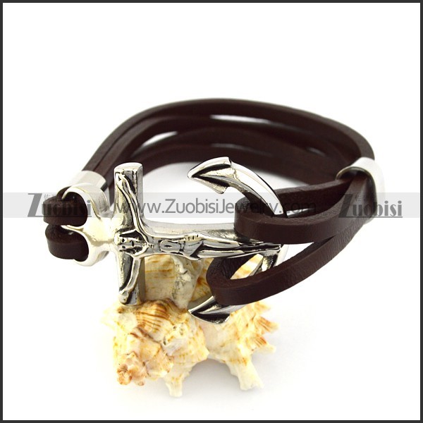 Jesus Anchor Brown Leather Bracelet b006139