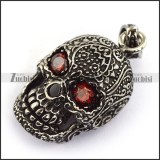 two ruby crystal eyes flower skull pendant p002080