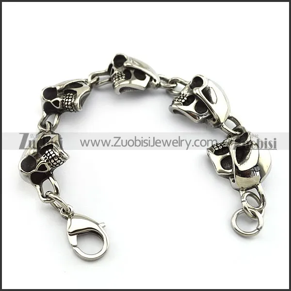 5 Unique Stainless Steel SKull Head Bracelet b005285