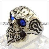Blue Rhinestone Eyes Skull Ring with Beard r004324