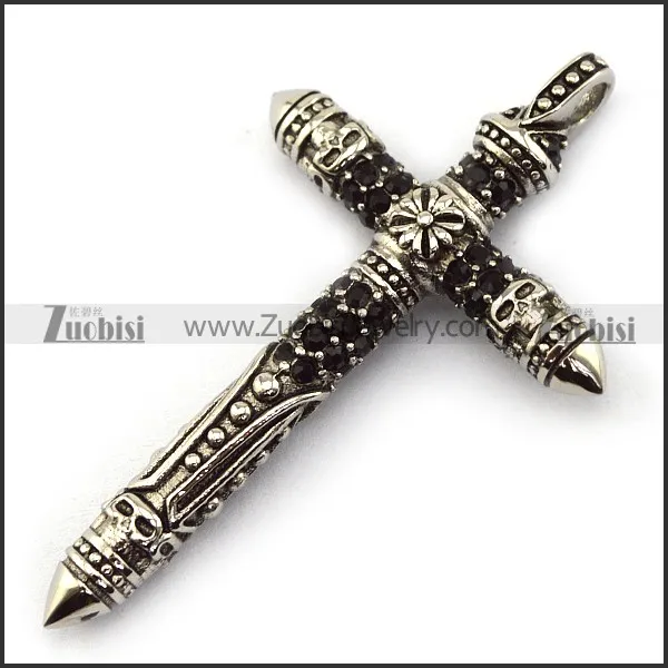 Punk Rhinestone Steel Cross Pendant p004374